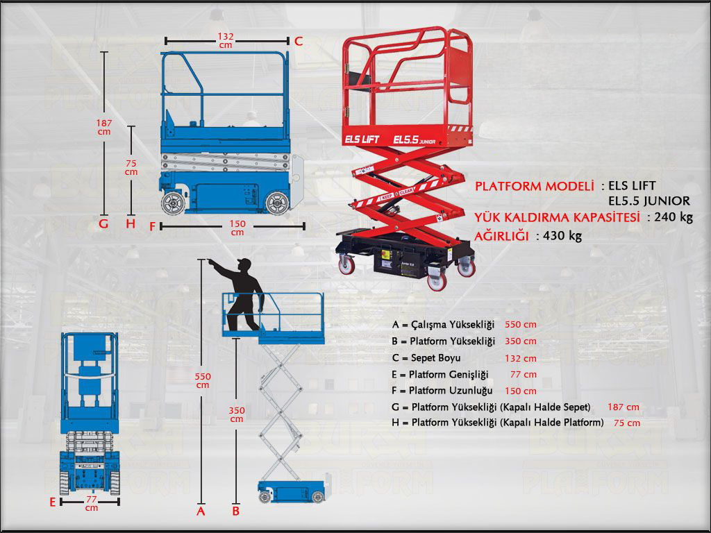5.5 Metre Akülü Makaslı Platform